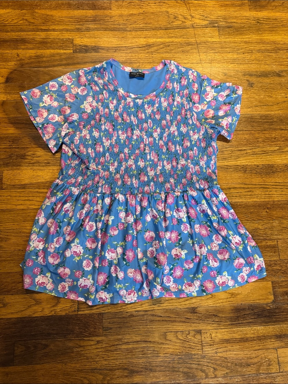 Lane Bryant Blue Floral Smocked Peplum Top